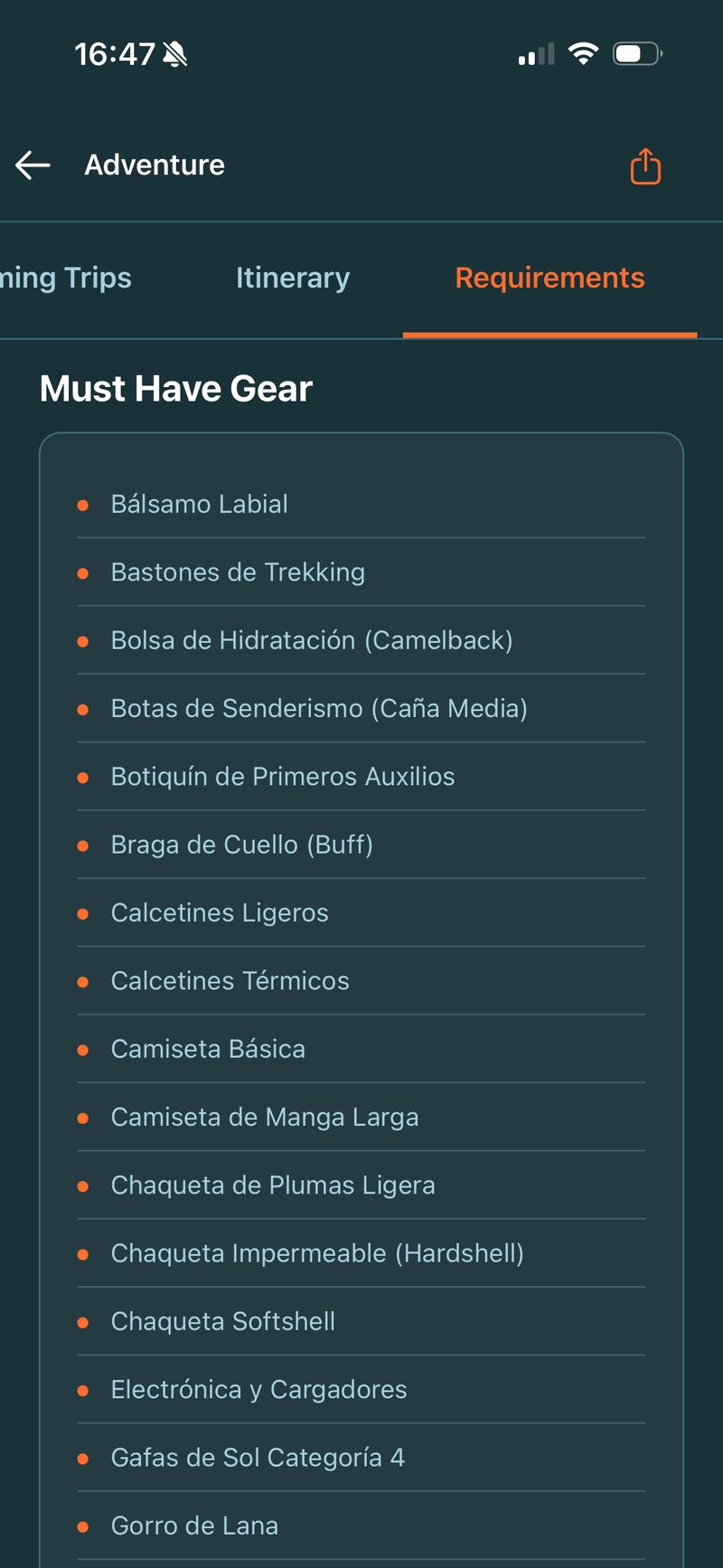 Requirements & gear list
