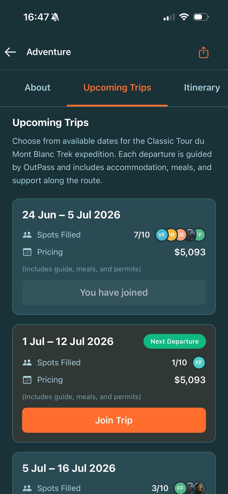 Upcoming trips